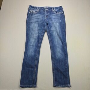 Amethyst Scarlett Jeans Women Blue Embellished Straight Leg Denim 11 Short 32x29